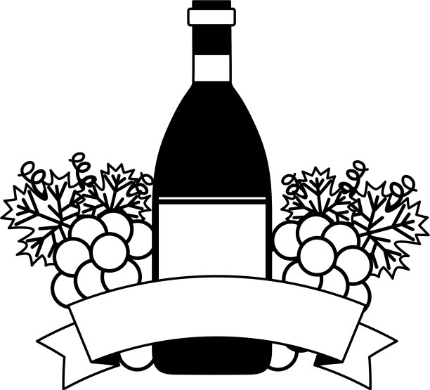 葡萄酒瓶和葡萄彩带图片下载