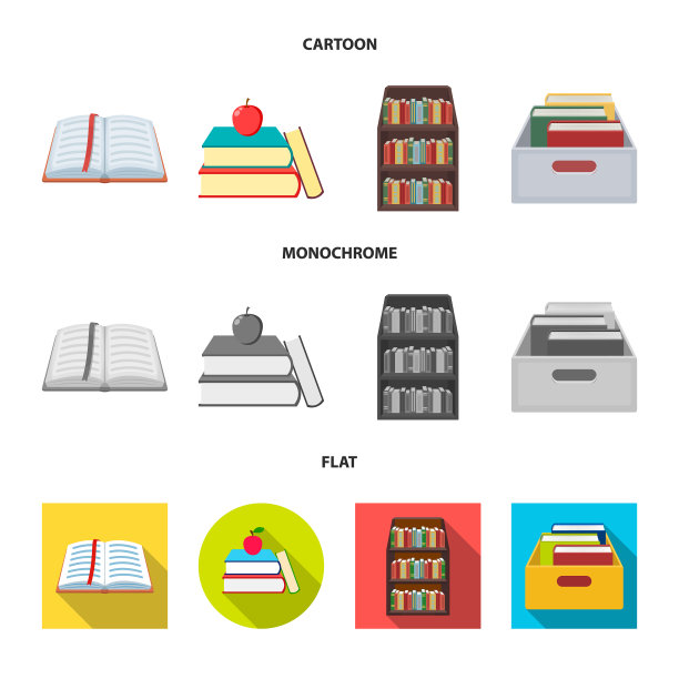 设计图书馆和教科书的标志套图片下载