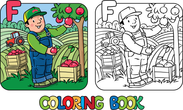 农民涂色书字母职业ABC图片下载