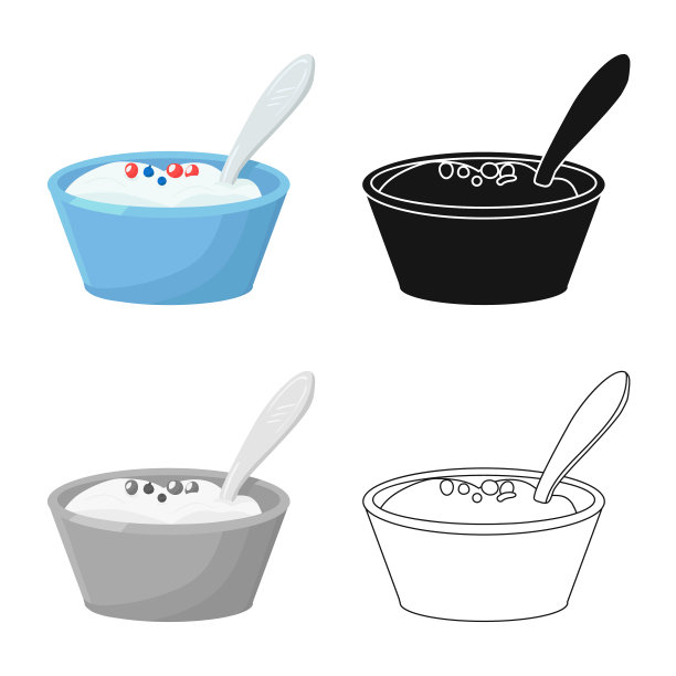 孤立对象汤匙和碗标志集图片下载