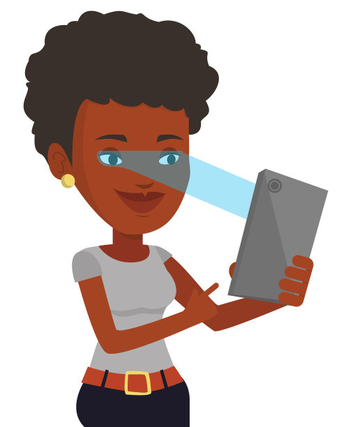 女子用虹膜扫描仪解锁手机图片下载