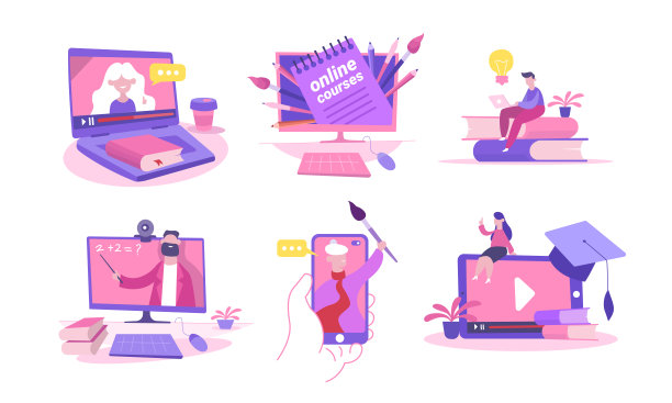 在线课程设置。远程学习笔记本智能手机与数学数字视频在屏幕上绘画。图片下载