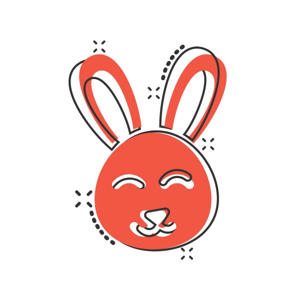 漫画风格的兔子图标。白色背景下的兔子卡通矢量插图。快乐复活节飞溅效果商业概念。素材图片