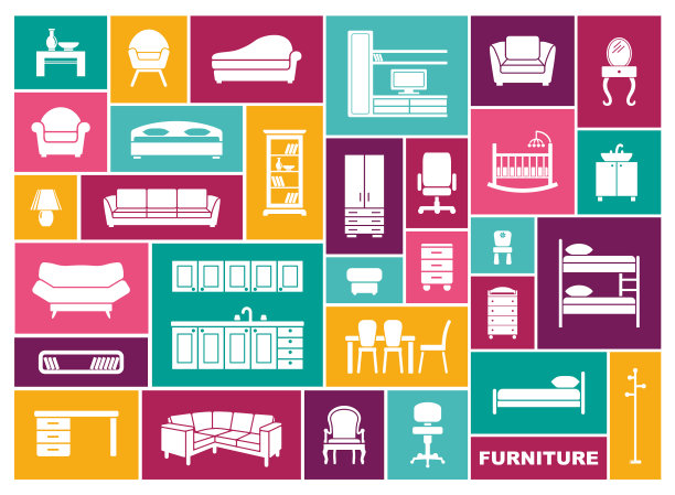 家具图标设置在平面风格图片下载