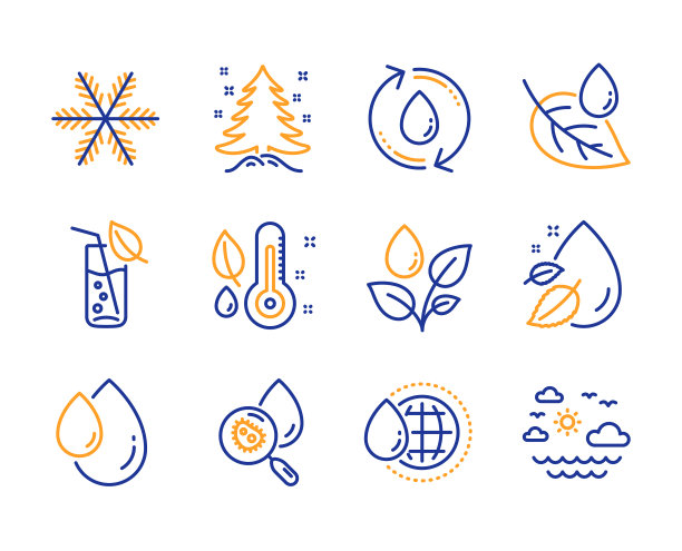 水分析叶子露珠和雪花图标设置图片下载