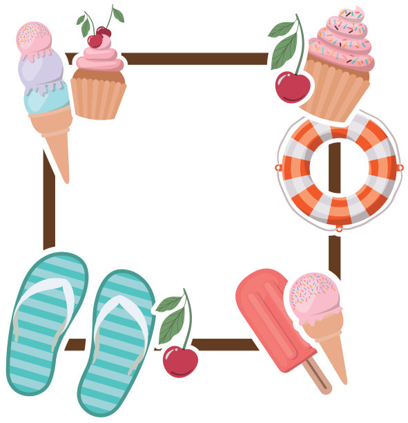 框架与夏季物体在白色背景图片下载