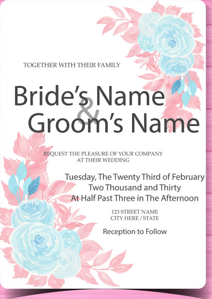 带蓝色玫瑰的花婚礼请柬图片下载