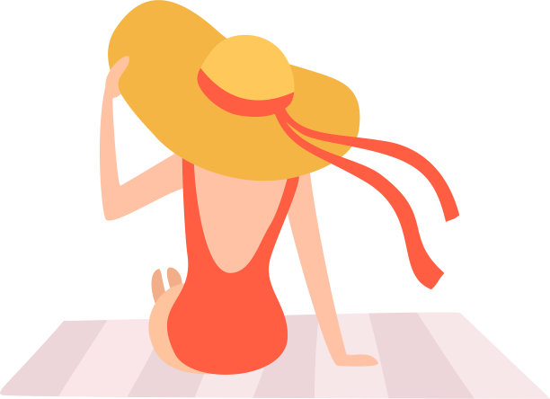 穿着红色游泳衣，戴着草帽的女孩图片下载