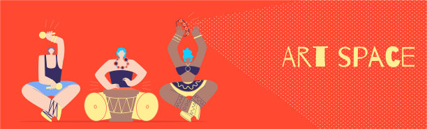 艺术空间与部落音乐家平面风格的旗帜图片下载