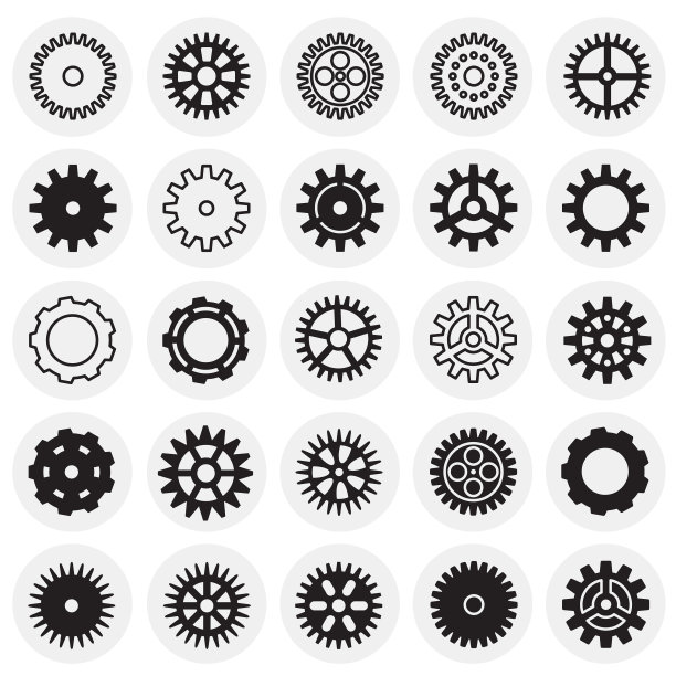 齿轮图标设置在圆形背景图形图片下载