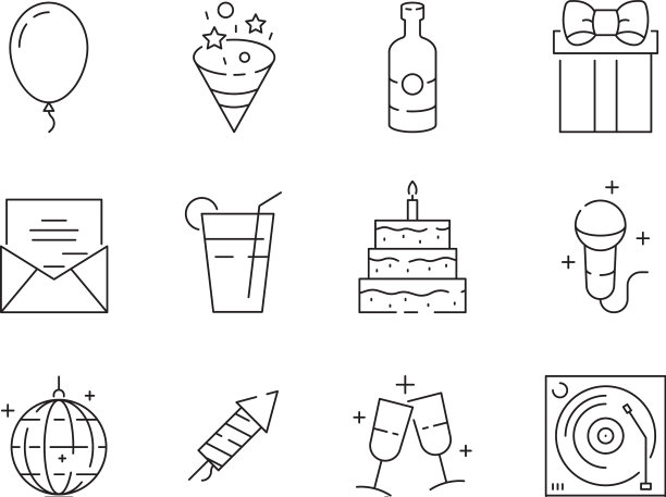 派对活动庆祝生日趣味细线条图标图片下载
