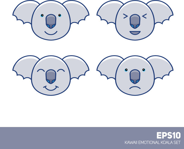 可爱的漂亮的蜡笔儿童卡通考拉脸集图片下载