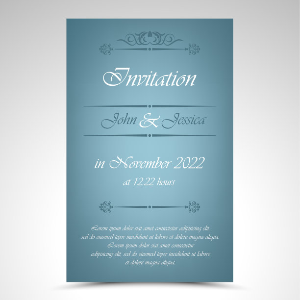 婚礼公告在简单的蓝色设计图片下载