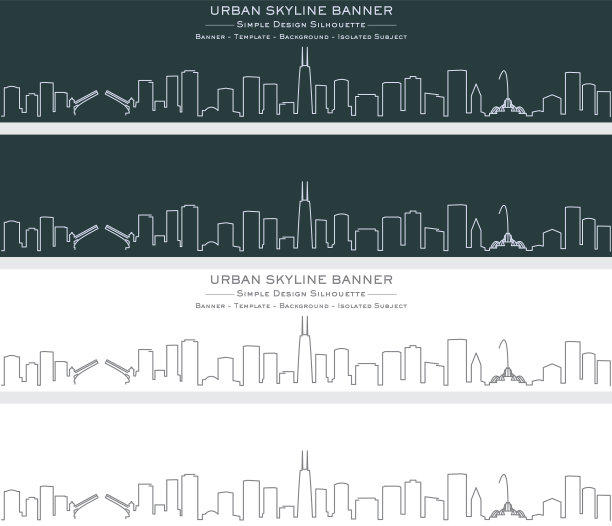 芝加哥单线天际线旗帜图片下载