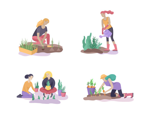 收割和园艺的人们在耕作和图片下载