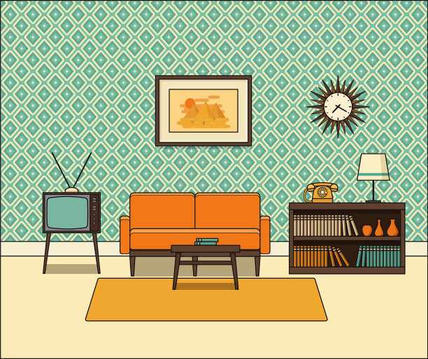 复古的室内线条艺术风格图片下载