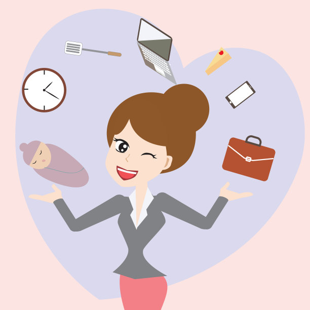 事业妈妈平衡工作和生活的卡通图片下载