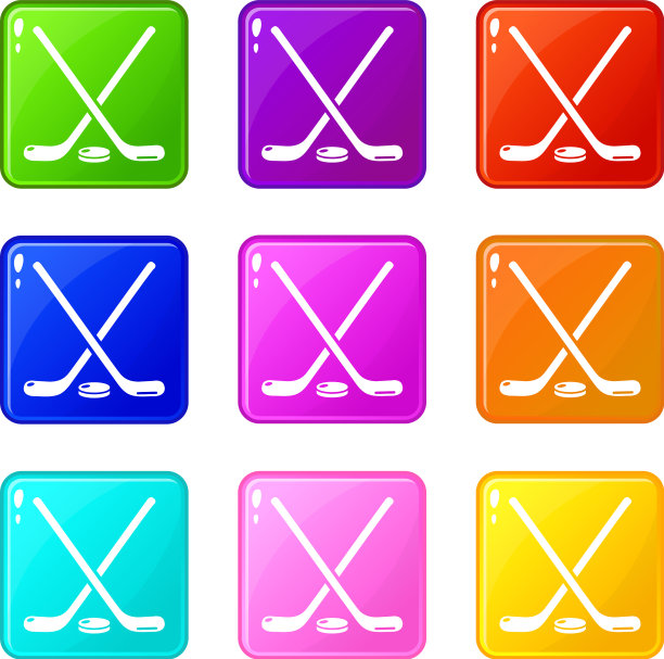 曲棍球棒图标集9个颜色的集合图片下载
