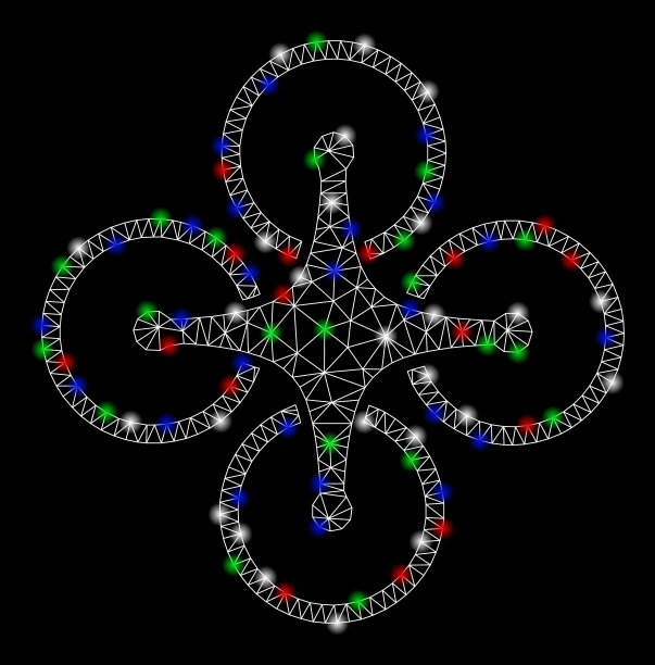 亮网钢丝架无人机与闪光点图片下载