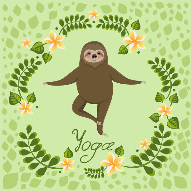 可爱的卡通树懒站在瑜伽姿势卡通图片下载