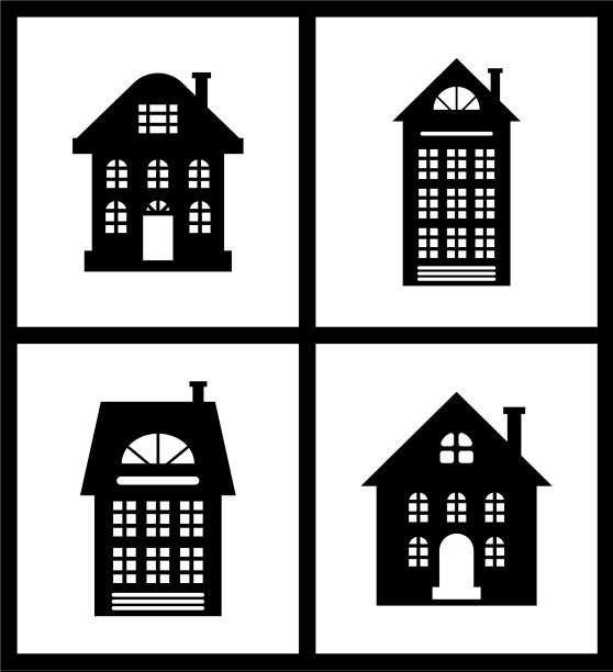 建筑老式房屋的剪影设置图片下载