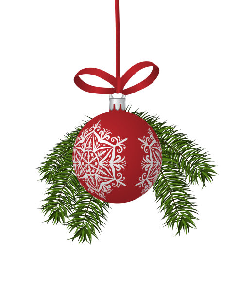 圣诞玩具和圣诞树树枝图片下载