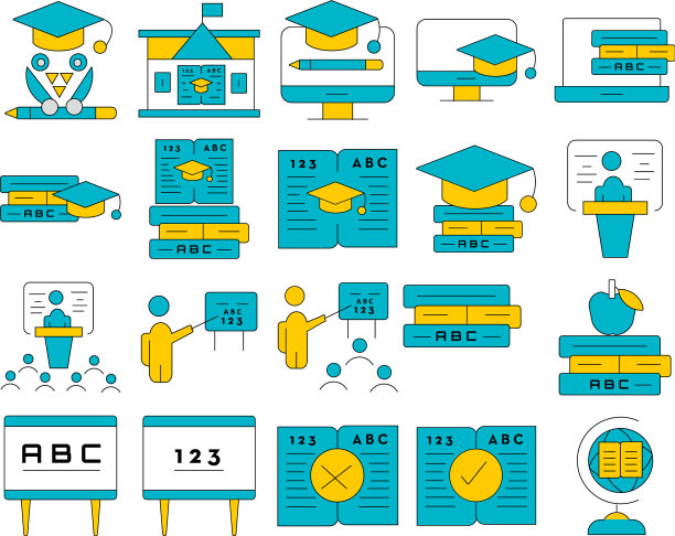 在线教育和电子学习图标设置概念图片下载