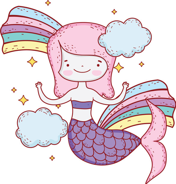 可爱的美人鱼与云彩和彩虹图片下载