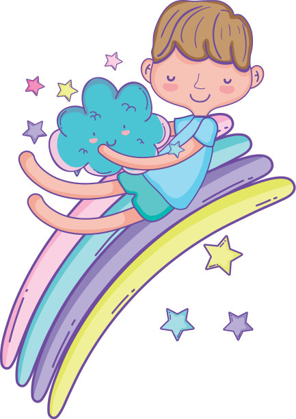 彩虹和云彩上的孩子的卡通图片下载