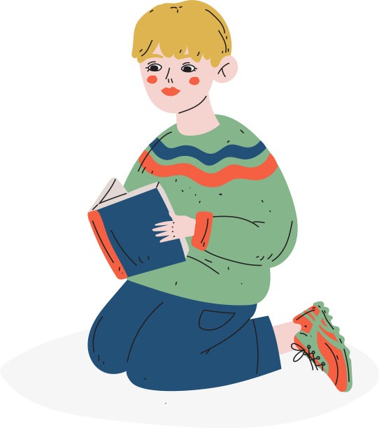 一个十几岁的男孩坐在地板上膝盖上看书图片下载
