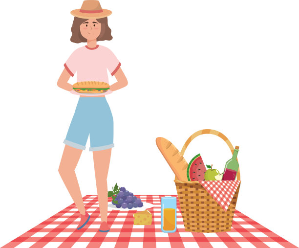 有野餐设计的女人卡通图片下载