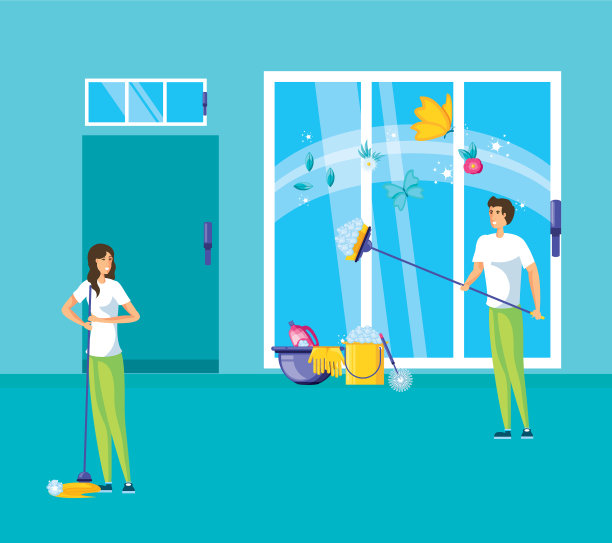 家政夫妇在室内工作图片下载