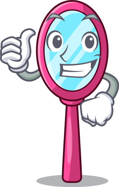 大拇指向上，镜子孤立与吉祥物图片下载