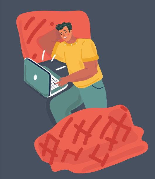 年轻人躺在床上看笔记本电脑图片下载