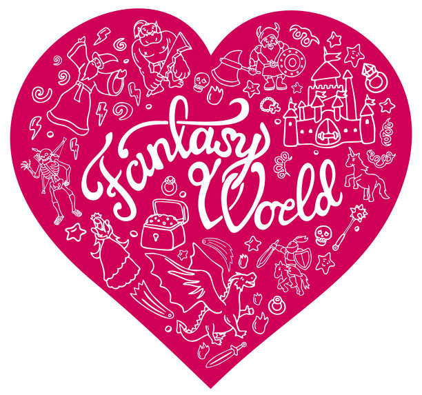 幻想人物和符号在粉红色的心图片下载