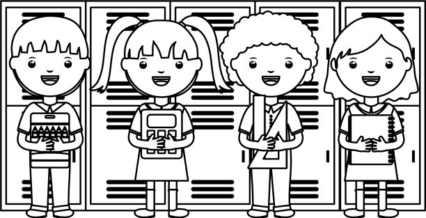 可爱的小学生在储物柜里图片下载