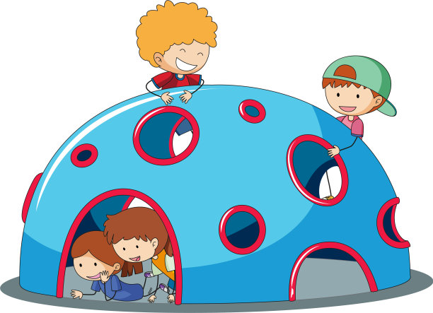 孩子们在操场上玩圆顶攀岩图片下载