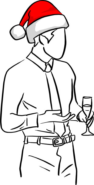 商人戴着红色的圣诞老人帽，拿着玻璃图片下载