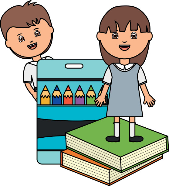 可爱的小学生和彩色铅笔搭配图片下载