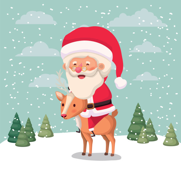 圣诞老人与驯鹿在雪景中的角色图片下载