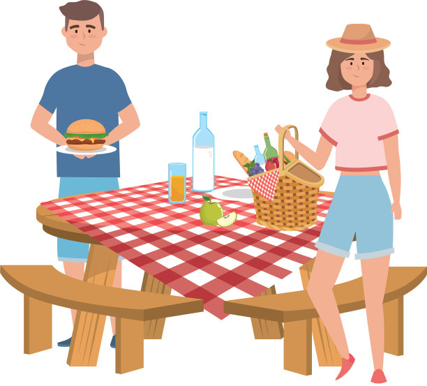 一对夫妇正在设计野餐图片下载