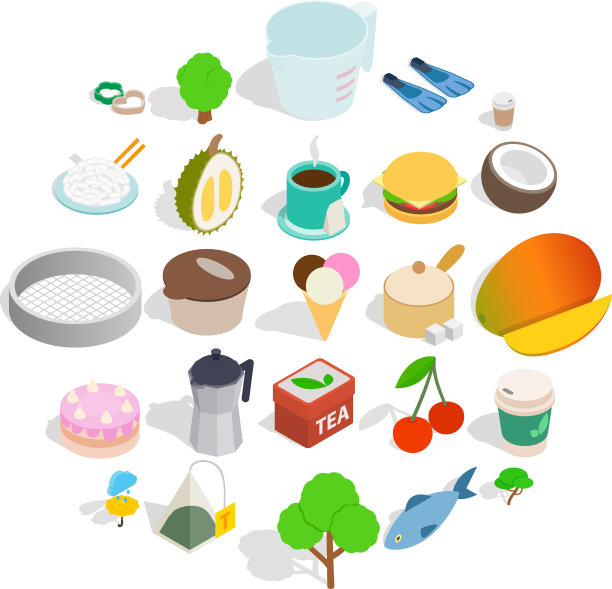 亚洲小吃图标设置等距风格图片下载