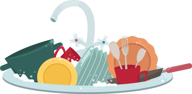 厨房水槽和干净的盘子和毛巾图片下载