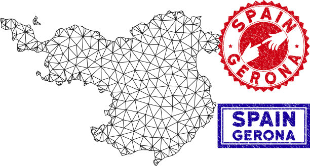 多边形网络gerona省地图和grunge图片下载