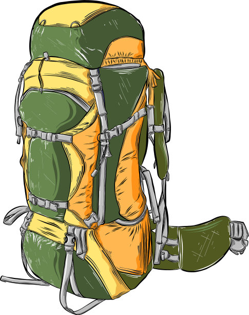 手绘露营背包的颜色图片下载