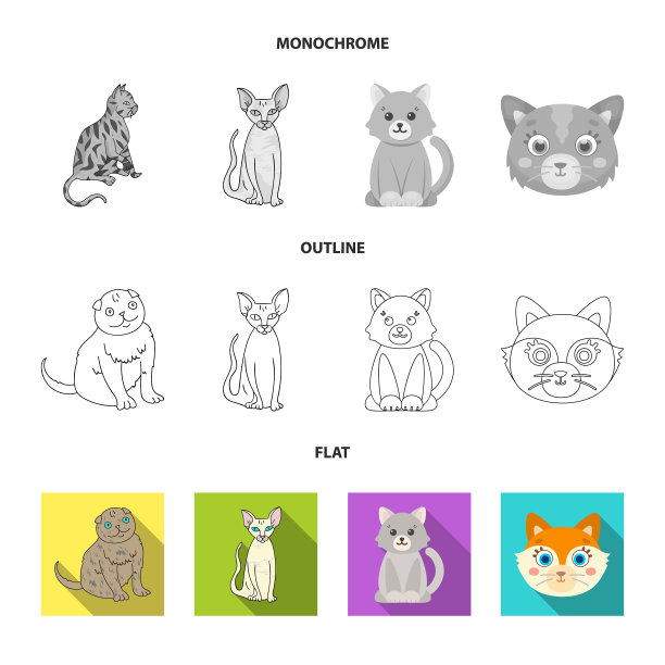 宠物与斯芬克斯猫标志组合的独立元素图片下载
