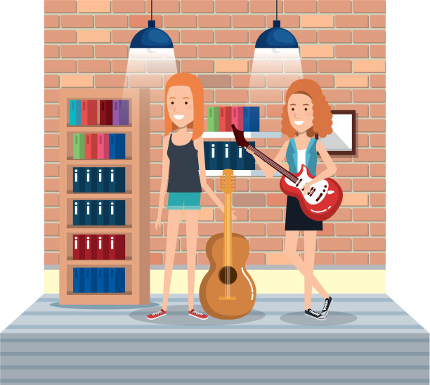 年轻女孩在屋子里弹奏乐器图片下载