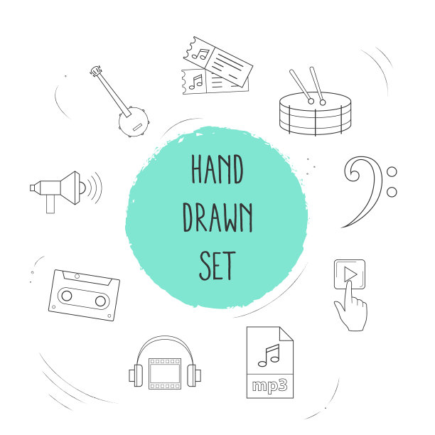 一组音乐图标线条风格符号与音乐图片下载