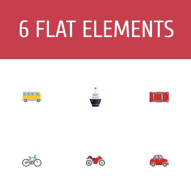 一组自动图标平面风格的符号与总线图片下载