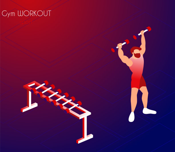 卡通运动员在体育馆用哑铃训练图片下载